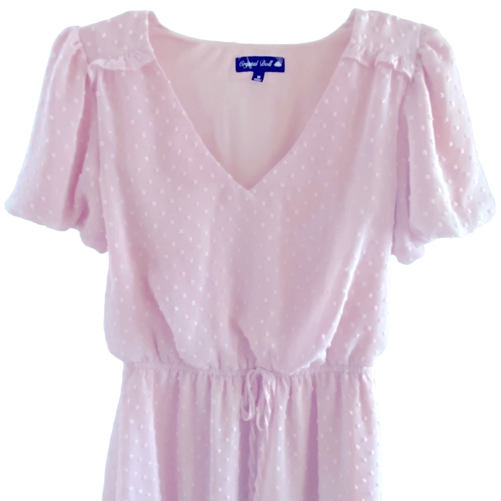 Crystal Doll SWISS DOT DRAWSTRING WAIST BABY DOLL DRESS Medium Girlhoodcore EUC - Picture 3 of 5